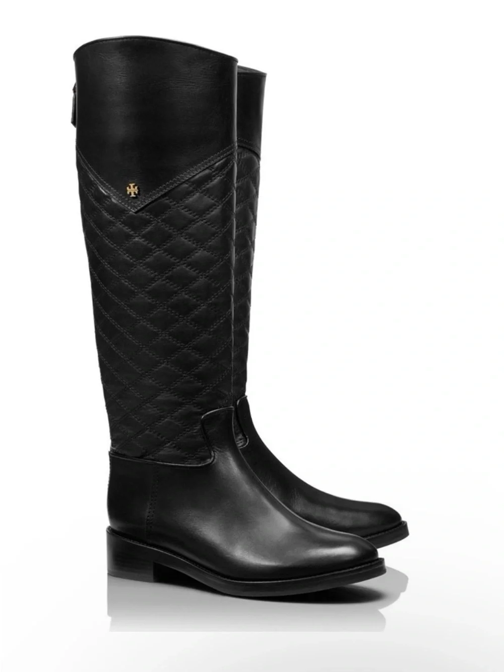 Tory Burch Claremont Black Quilted Leather Tall Riding Boots | Size 9
